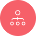 A while icon depicting a hierarchal structure inside a filled pink circle.