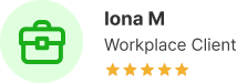 Review by Iona M, workplace client, giving 5 stars.